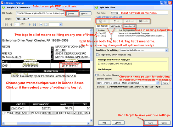 a-pdf content splitter edit rule